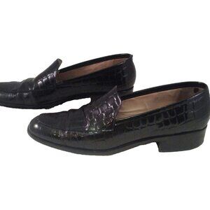 Vintage Enzo Angiolini Black Crocodile Embossed Leather Loafers Mens Shoes Size